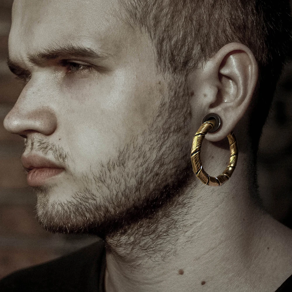 Casvort 2PCS 316 Stainless Steel Round Punk Ear Weights Hanger Ear Plugs for Stretched Lobe Piercing Women Men Body Jewelry