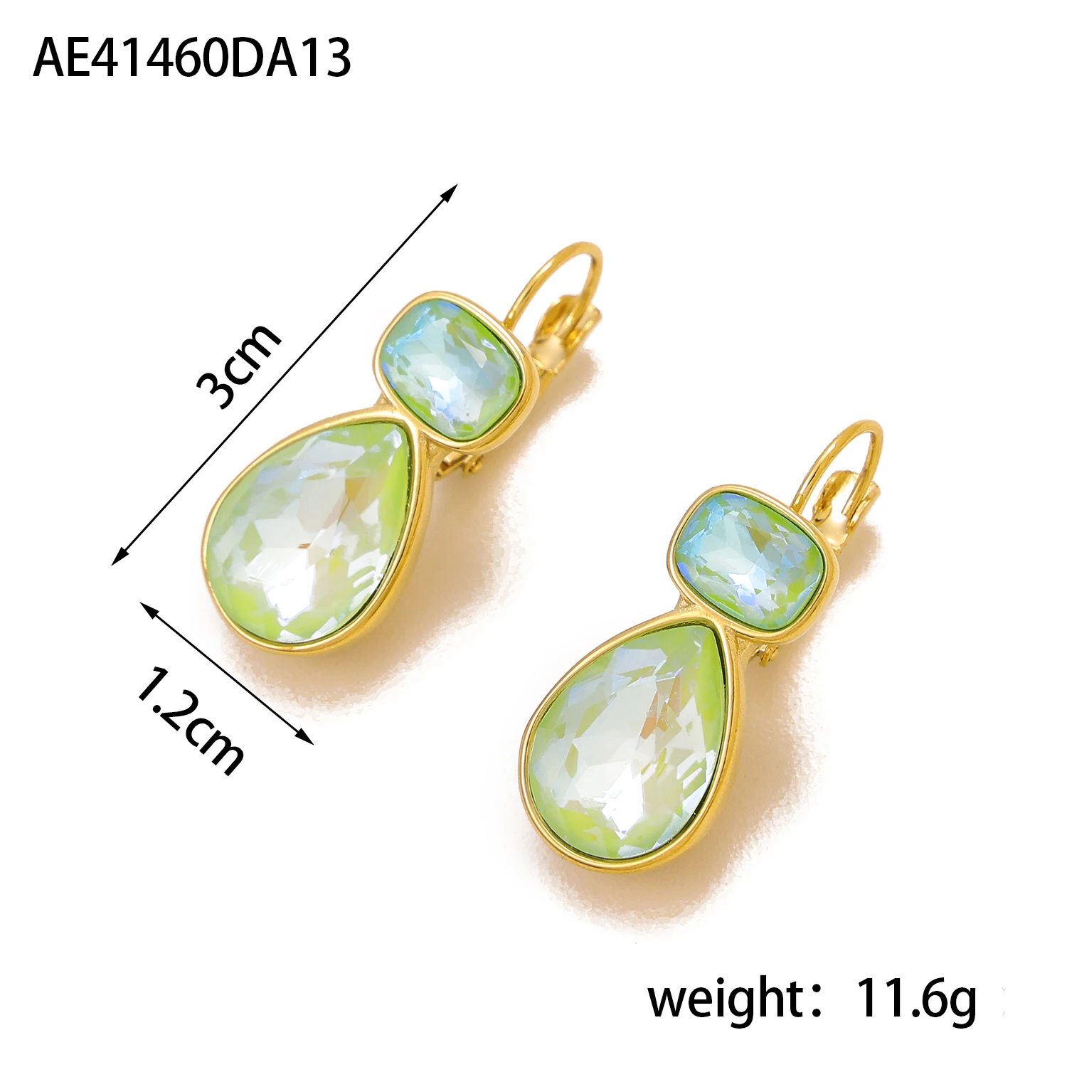 Stainless Steel Light Luxury Gold-Plated Teardrop Candy Color Stone Dangle Earrings Women Statement Delicate Bling Jewelry