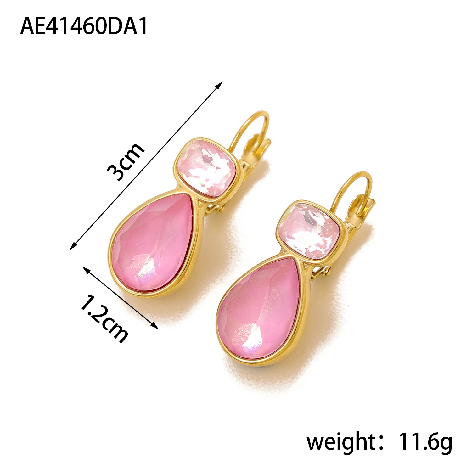 Stainless Steel Light Luxury Gold-Plated Teardrop Candy Color Stone Dangle Earrings Women Statement Delicate Bling Jewelry