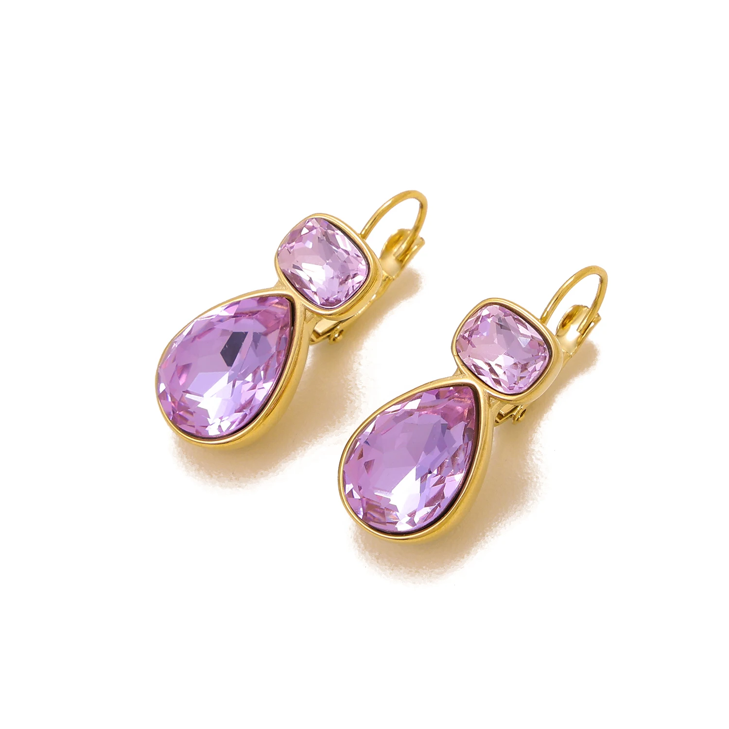 Stainless Steel Light Luxury Gold-Plated Teardrop Candy Color Stone Dangle Earrings Women Statement Delicate Bling Jewelry