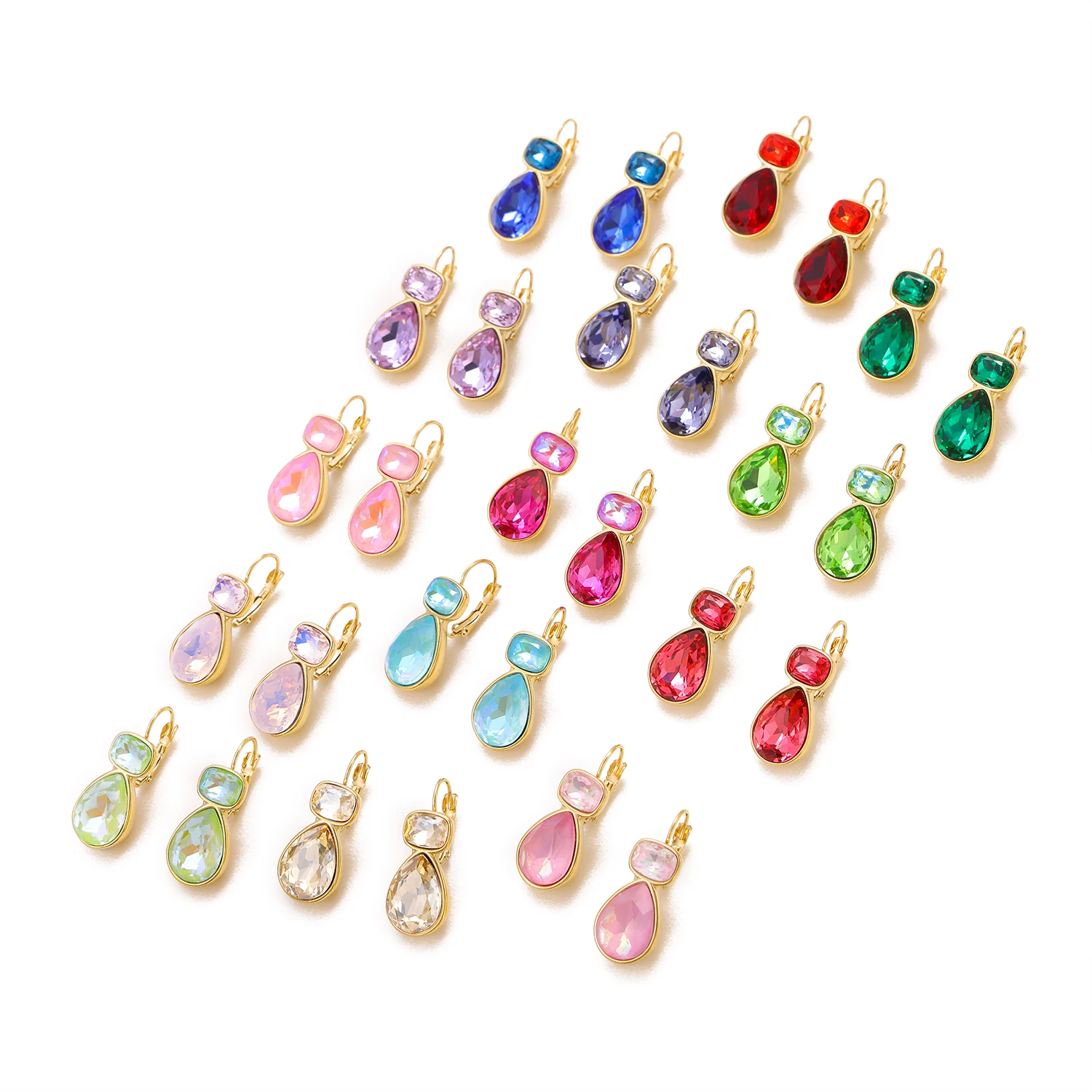 Stainless Steel Light Luxury Gold-Plated Teardrop Candy Color Stone Dangle Earrings Women Statement Delicate Bling Jewelry