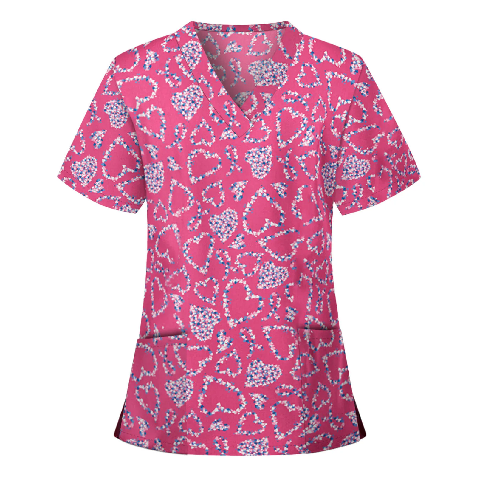 Uniforms Women Medical Elegant Heart Print Obstetrics Medico Top Fashion V-Neck Short Sleeve with Pocket Clinical Uniforms Woman
