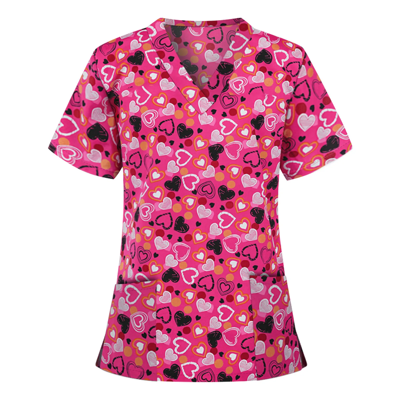 Uniforms Women Medical Elegant Heart Print Obstetrics Medico Top Fashion V-Neck Short Sleeve with Pocket Clinical Uniforms Woman
