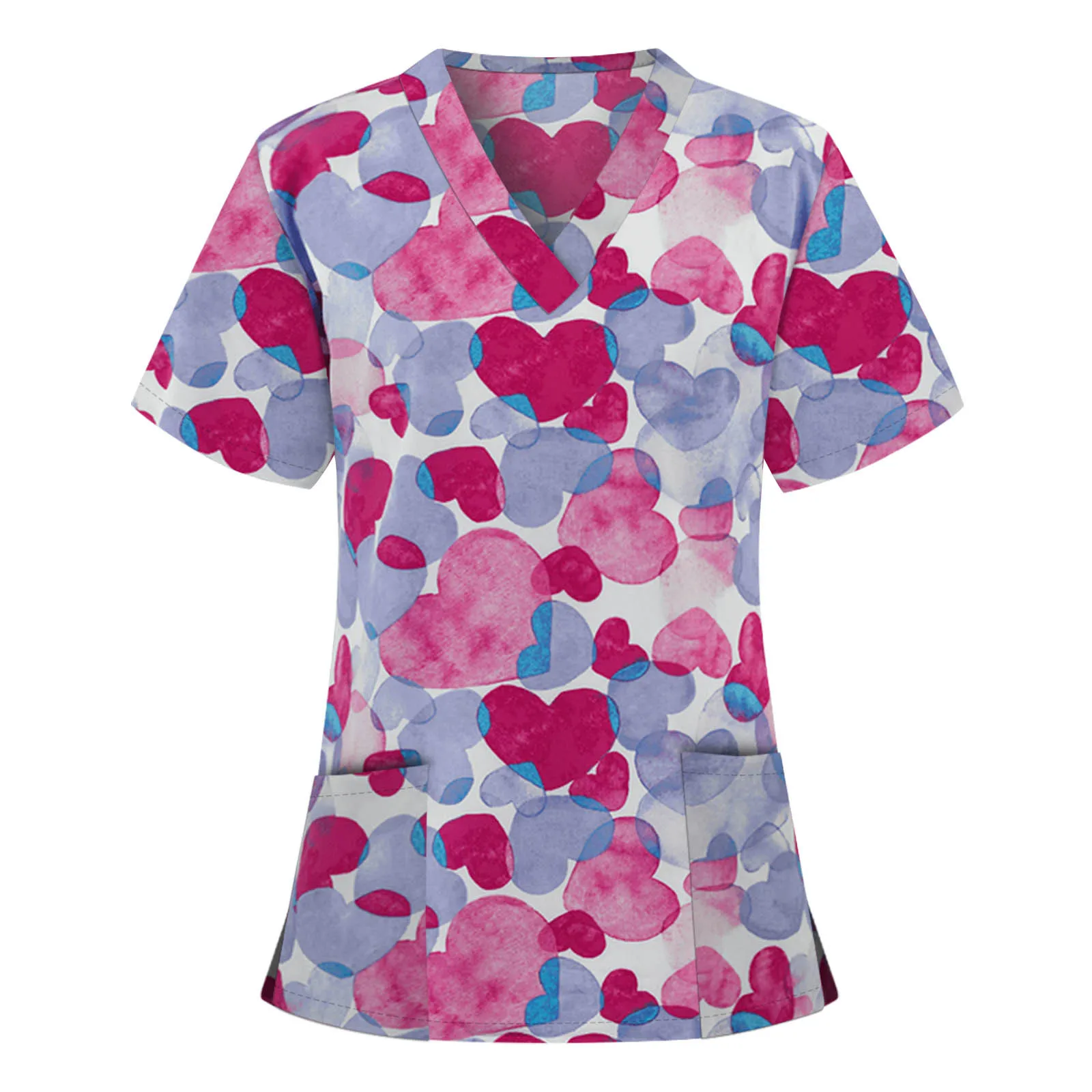 Uniforms Women Medical Elegant Heart Print Obstetrics Medico Top Fashion V-Neck Short Sleeve with Pocket Clinical Uniforms Woman