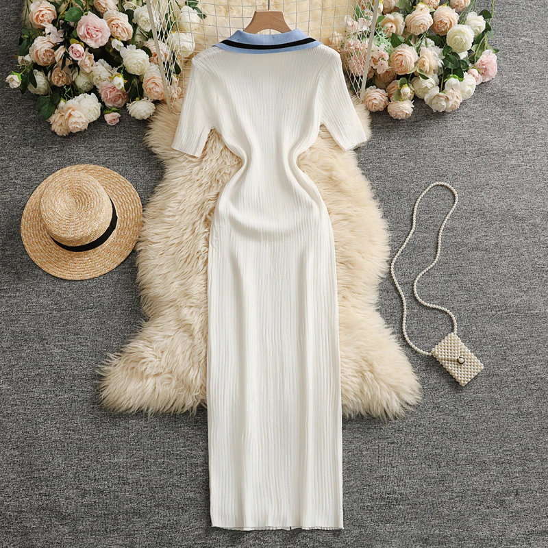 YuooMuoo Chic Fashion Sexy Wrap Hips Knitted Maxi Dress Women Brand Fashion Embroidery Sweater Dress Elegant Office Lady Vest