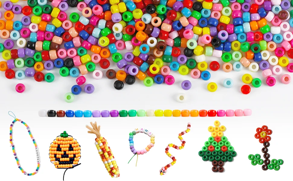 500g/Bag About 1850pcs 6x9mm Acrylic Large Hole Pony Beads For Jewelry Making Friendship Bracelets Key Chains Crafts Accessories