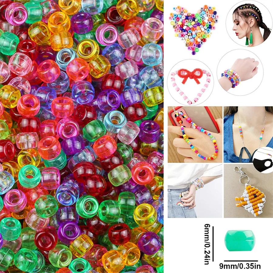 500g/Bag About 1850pcs 6x9mm Acrylic Large Hole Pony Beads For Jewelry Making Friendship Bracelets Key Chains Crafts Accessories