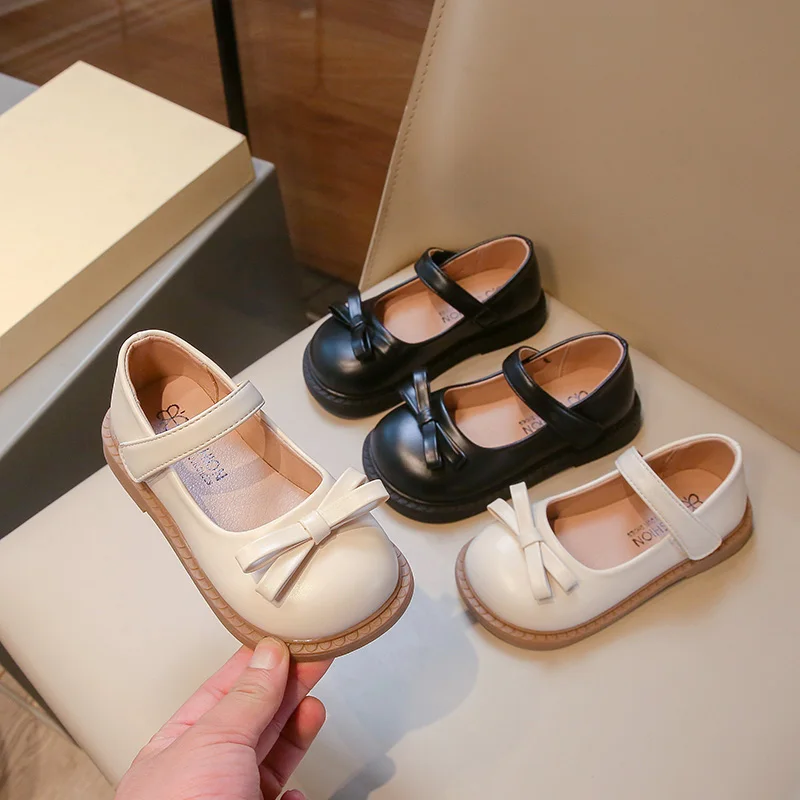 2-18 Years Old Children Leather Shoes Beige Soft Bottom Bow Girls Princess Shoes Spring Autumn Non-slip Kid Baby Single Shoes