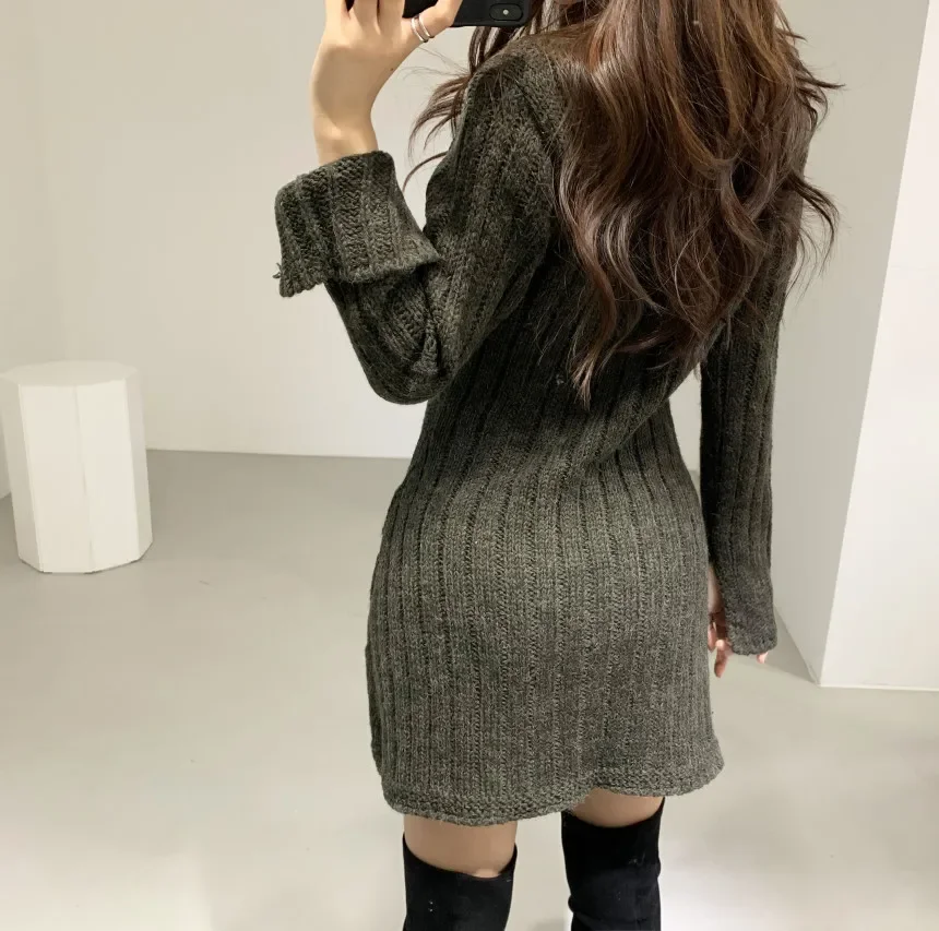Sweater Dress for Women Long Sleeve Cable Knit Button Down Fitted Mini Dress Teen-girl Fall Winter Retro 90s Outfit