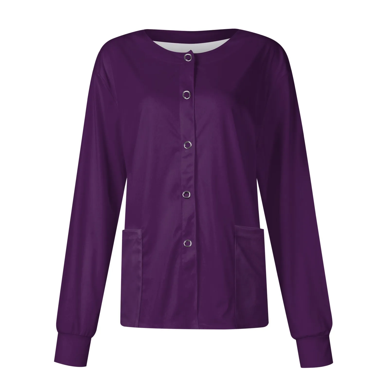 New Women Long Sleeve Pocket Working Stand-Up Collar Solid Color Single-Breasted Protective Overalls Cardigan Jacket Top