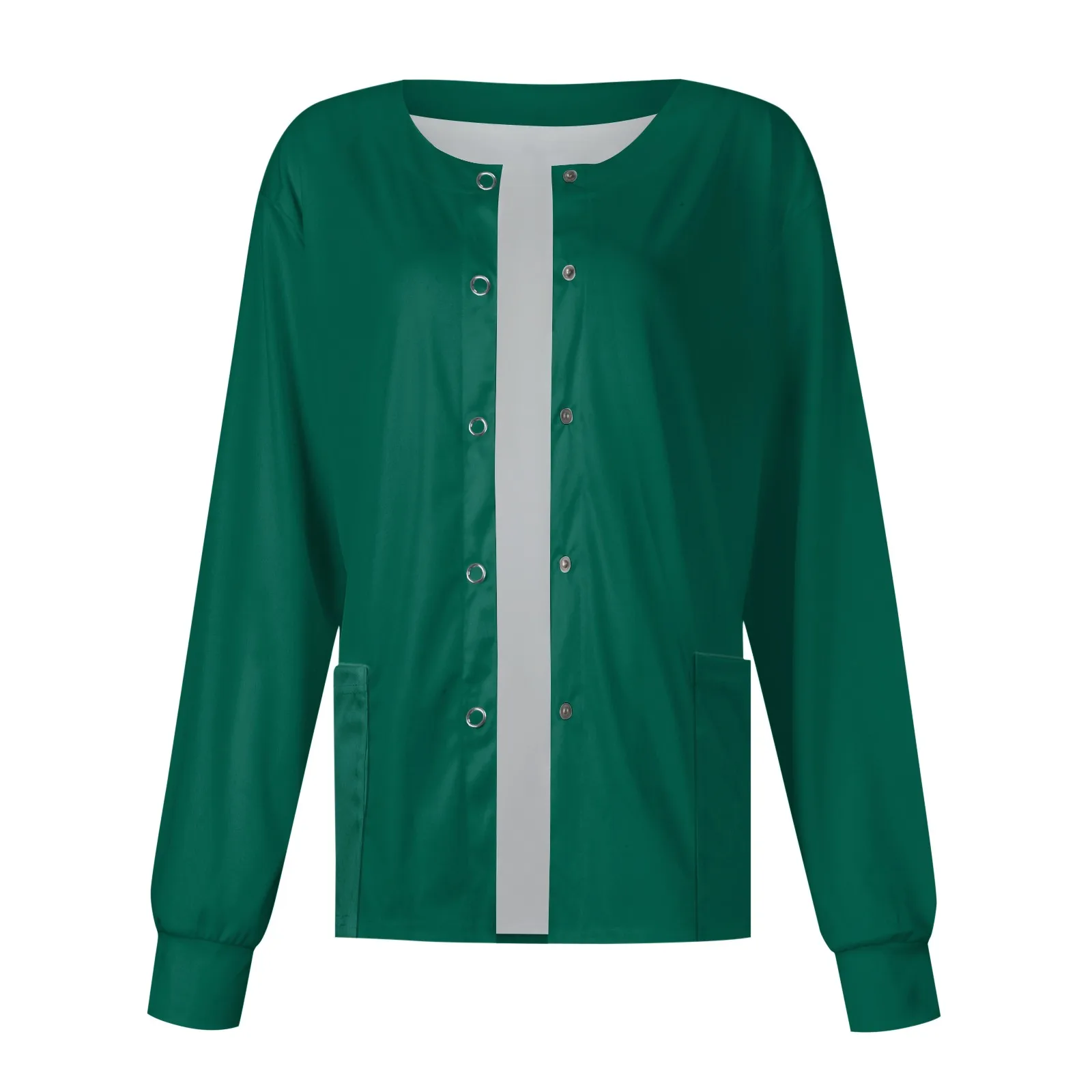 New Women Long Sleeve Pocket Working Stand-Up Collar Solid Color Single-Breasted Protective Overalls Cardigan Jacket Top