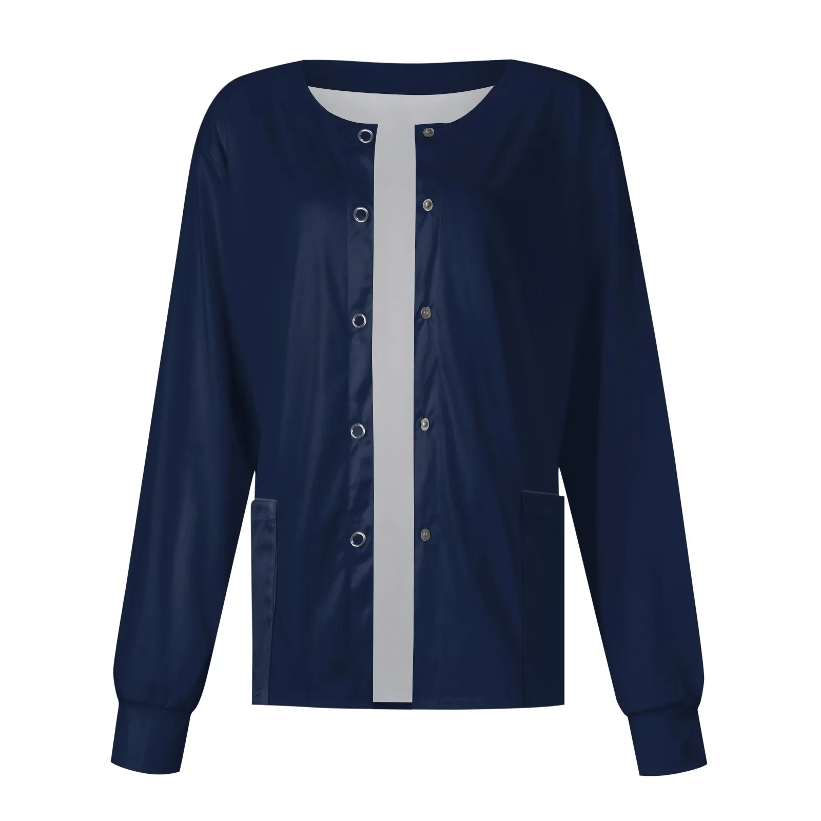 New Women Long Sleeve Pocket Working Stand-Up Collar Solid Color Single-Breasted Protective Overalls Cardigan Jacket Top