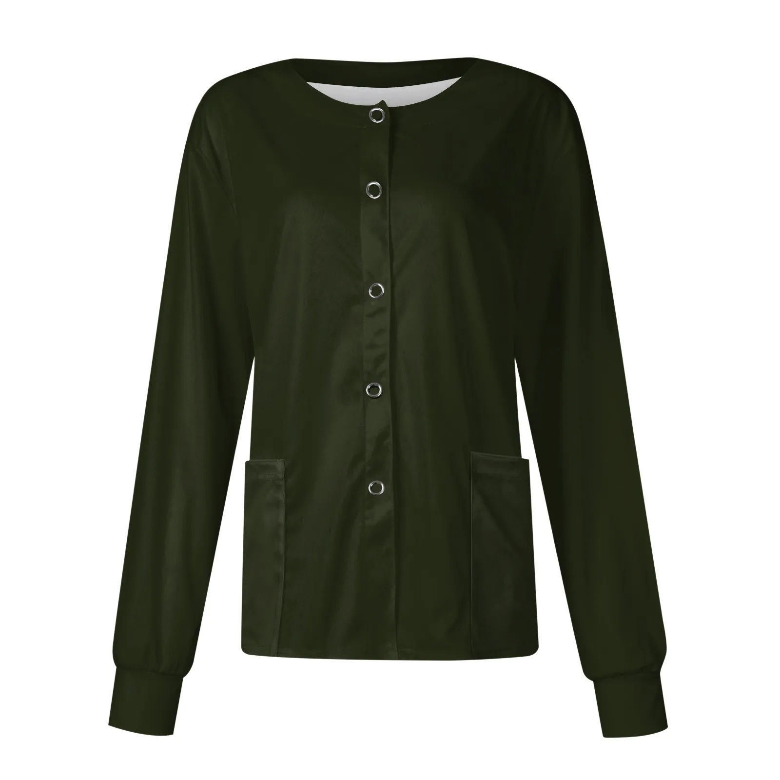 New Women Long Sleeve Pocket Working Stand-Up Collar Solid Color Single-Breasted Protective Overalls Cardigan Jacket Top