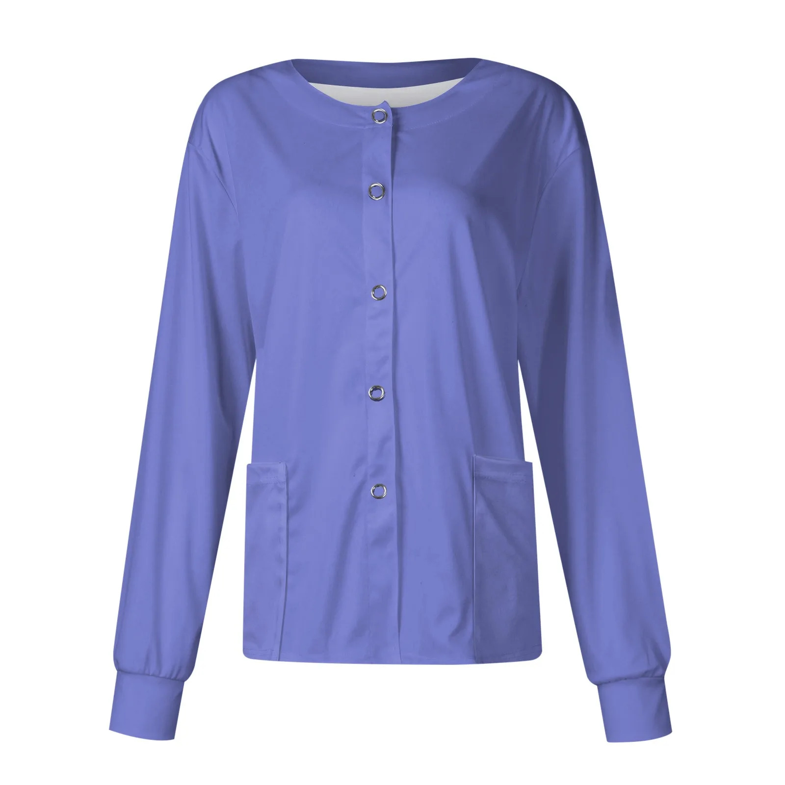 New Women Long Sleeve Pocket Working Stand-Up Collar Solid Color Single-Breasted Protective Overalls Cardigan Jacket Top