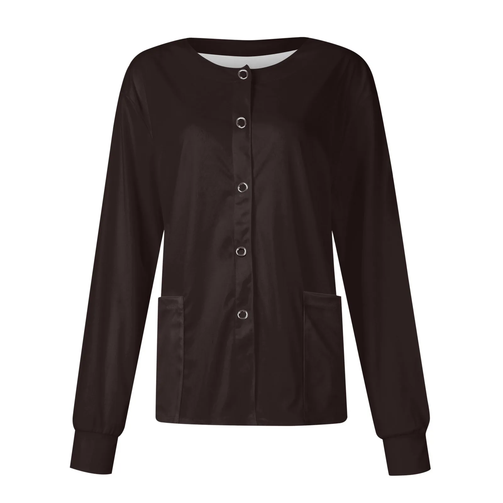 New Women Long Sleeve Pocket Working Stand-Up Collar Solid Color Single-Breasted Protective Overalls Cardigan Jacket Top