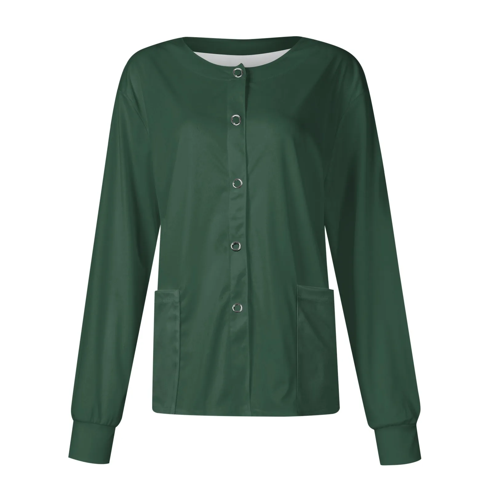 New Women Long Sleeve Pocket Working Stand-Up Collar Solid Color Single-Breasted Protective Overalls Cardigan Jacket Top