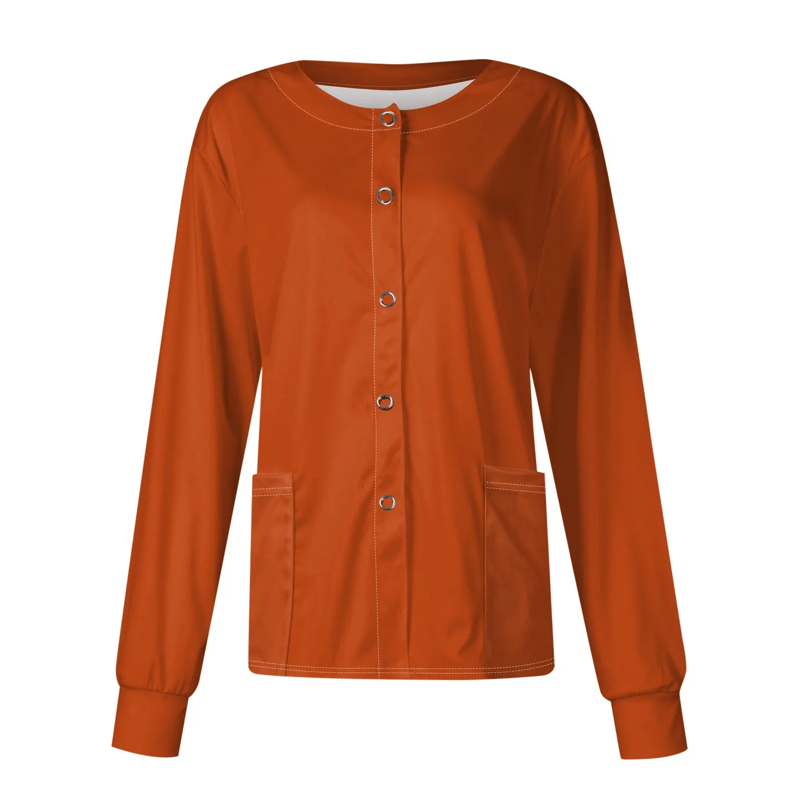 New Women Long Sleeve Pocket Working Stand-Up Collar Solid Color Single-Breasted Protective Overalls Cardigan Jacket Top