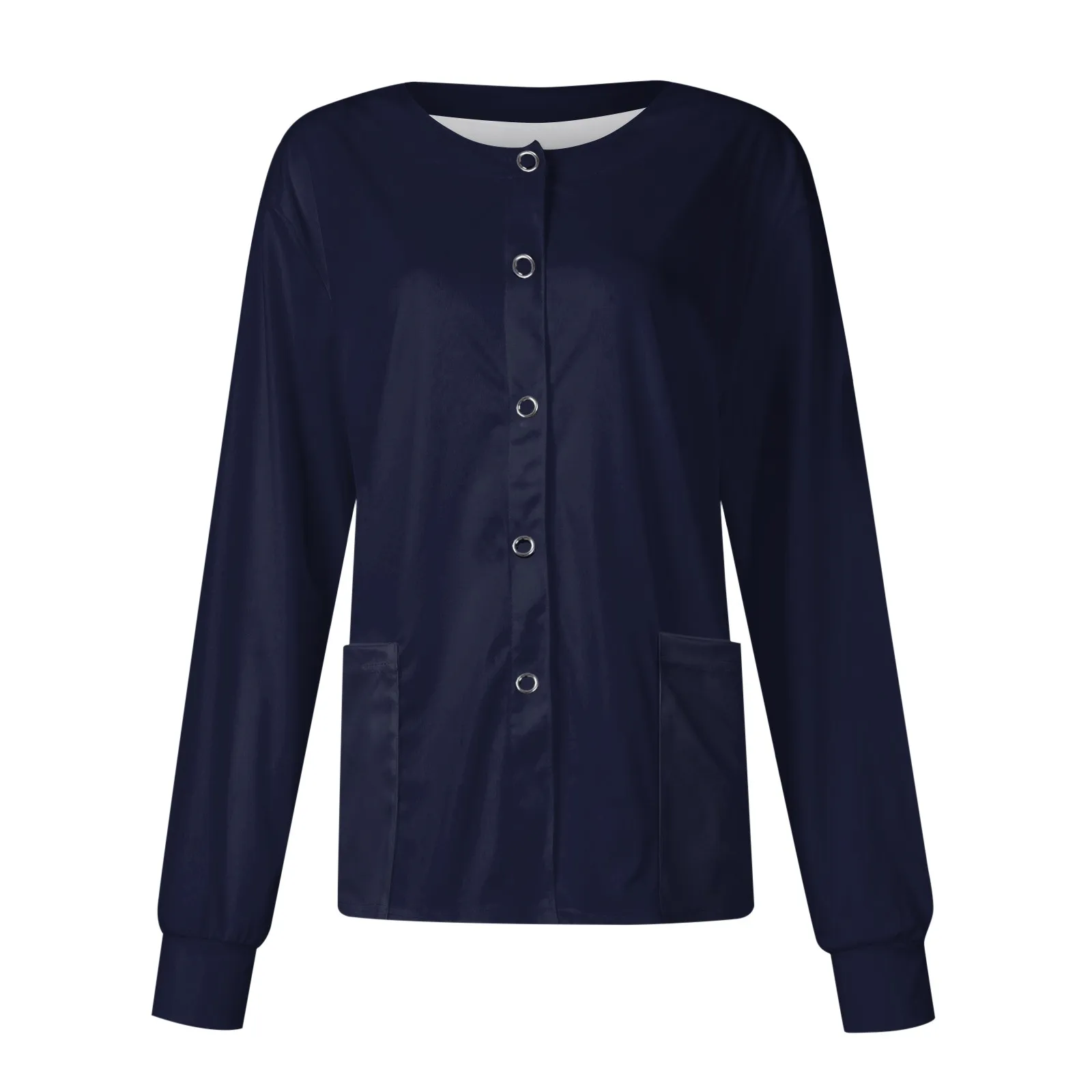 New Women Long Sleeve Pocket Working Stand-Up Collar Solid Color Single-Breasted Protective Overalls Cardigan Jacket Top