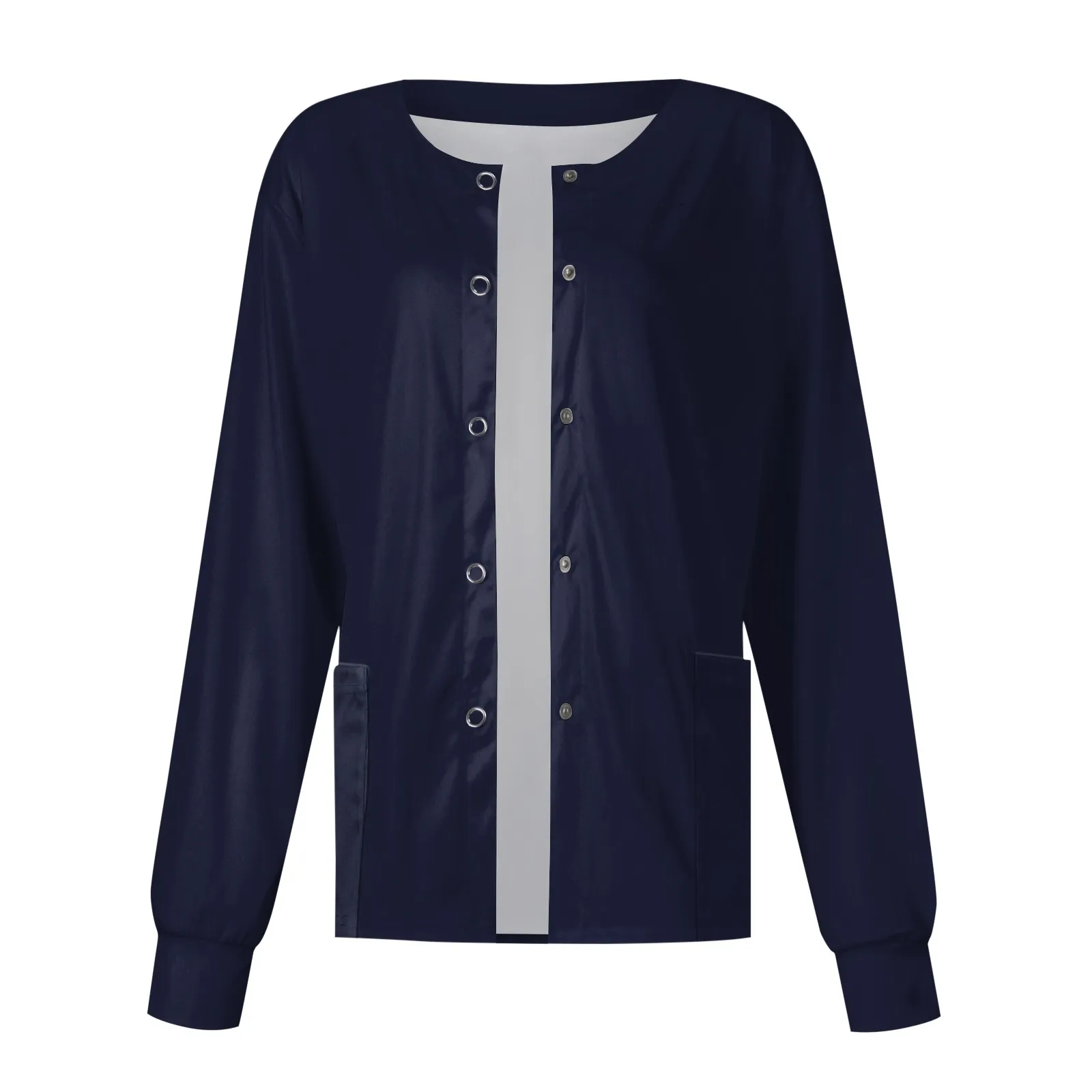 New Women Long Sleeve Pocket Working Stand-Up Collar Solid Color Single-Breasted Protective Overalls Cardigan Jacket Top