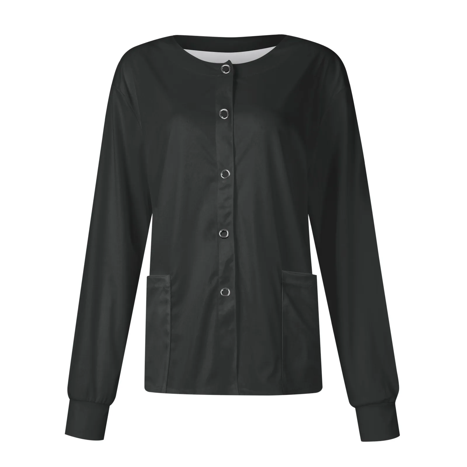 New Women Long Sleeve Pocket Working Stand-Up Collar Solid Color Single-Breasted Protective Overalls Cardigan Jacket Top
