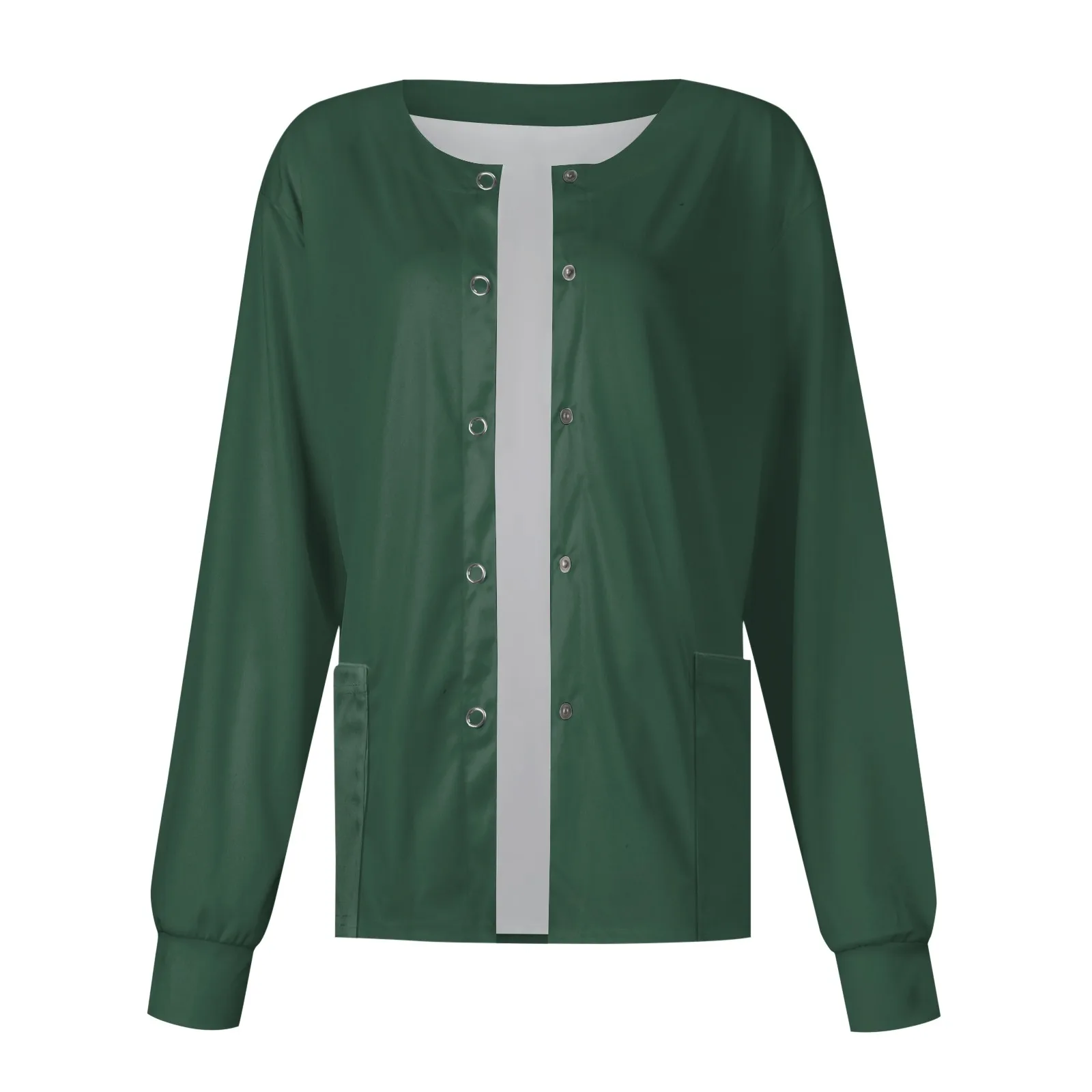 New Women Long Sleeve Pocket Working Stand-Up Collar Solid Color Single-Breasted Protective Overalls Cardigan Jacket Top
