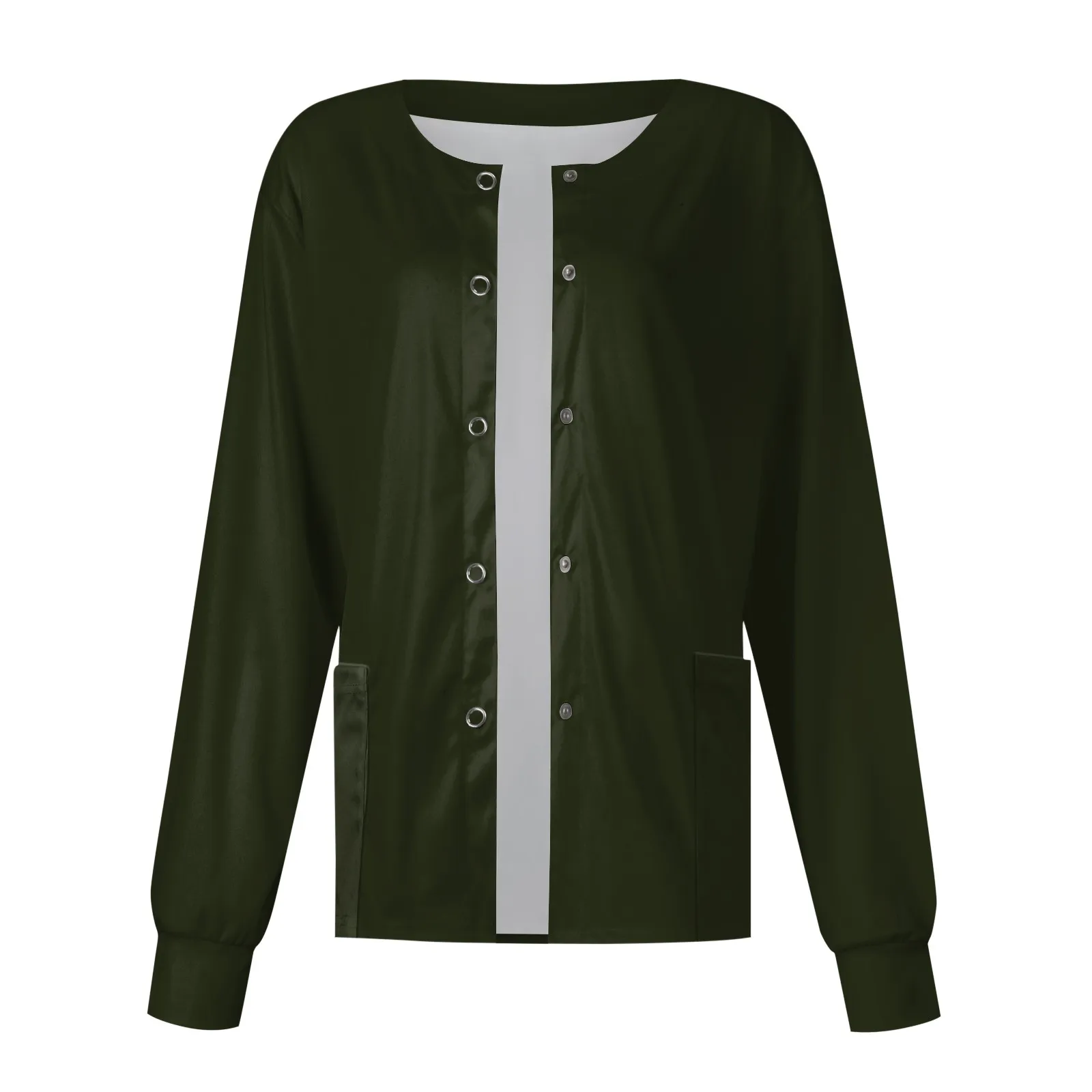 New Women Long Sleeve Pocket Working Stand-Up Collar Solid Color Single-Breasted Protective Overalls Cardigan Jacket Top