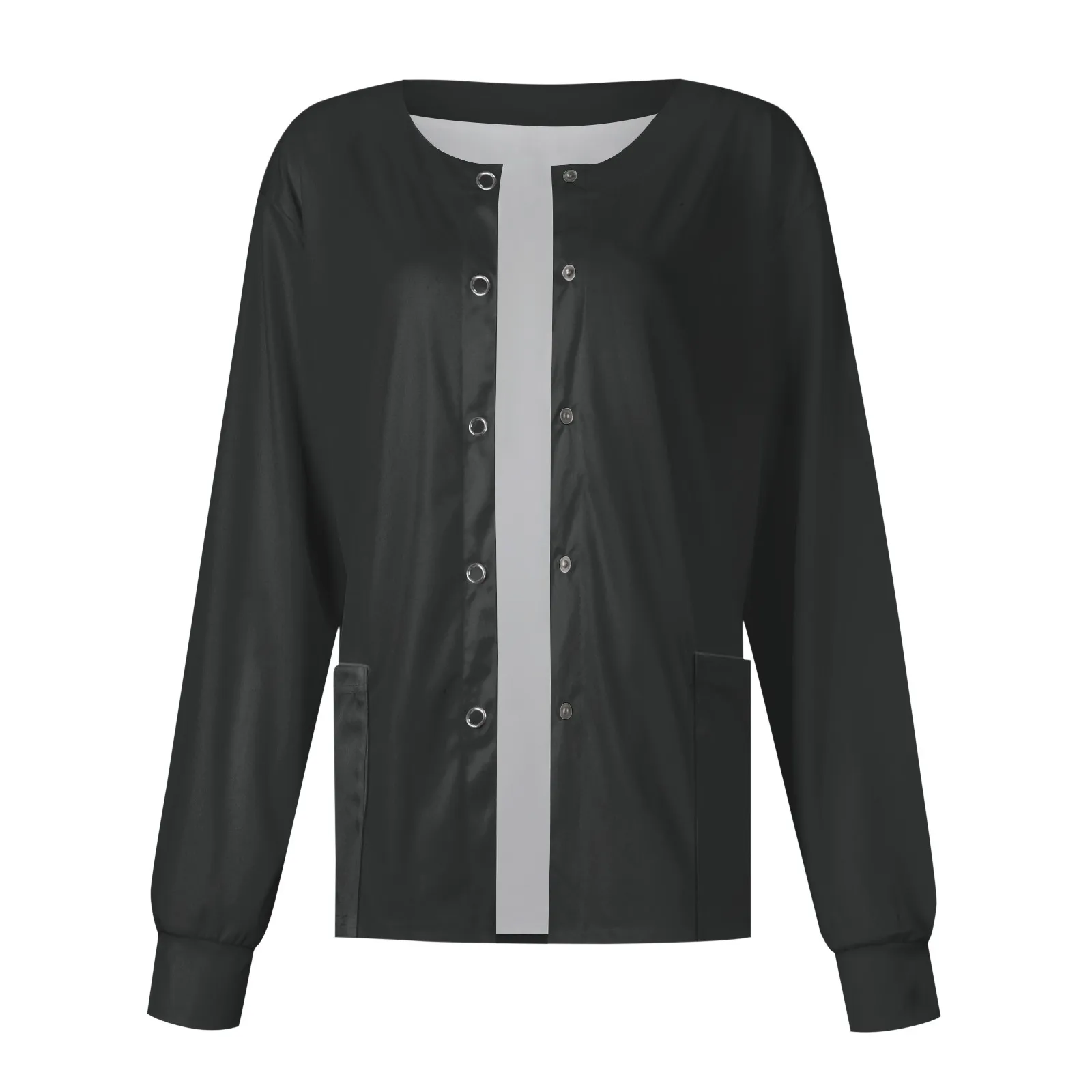 New Women Long Sleeve Pocket Working Stand-Up Collar Solid Color Single-Breasted Protective Overalls Cardigan Jacket Top