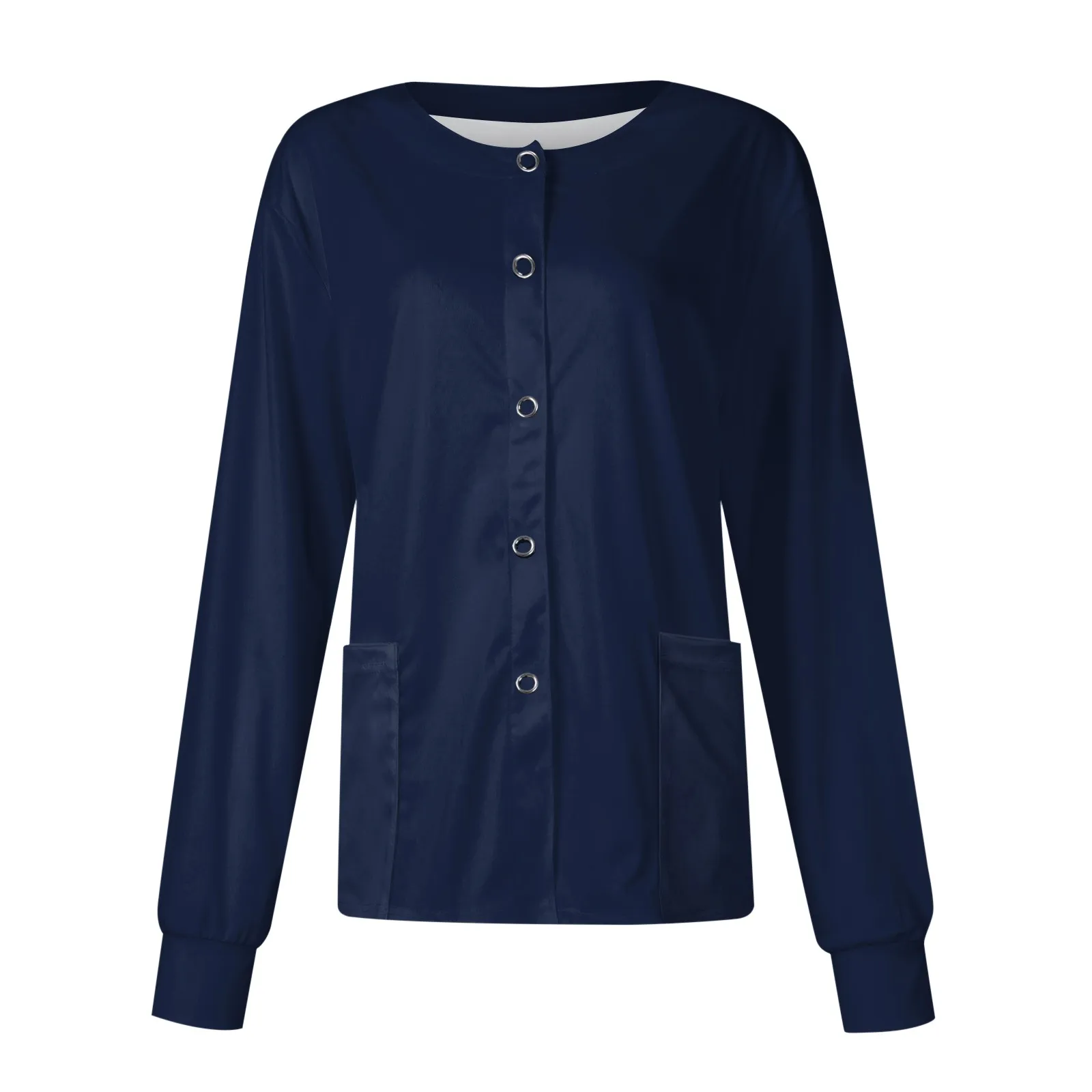 New Women Long Sleeve Pocket Working Stand-Up Collar Solid Color Single-Breasted Protective Overalls Cardigan Jacket Top