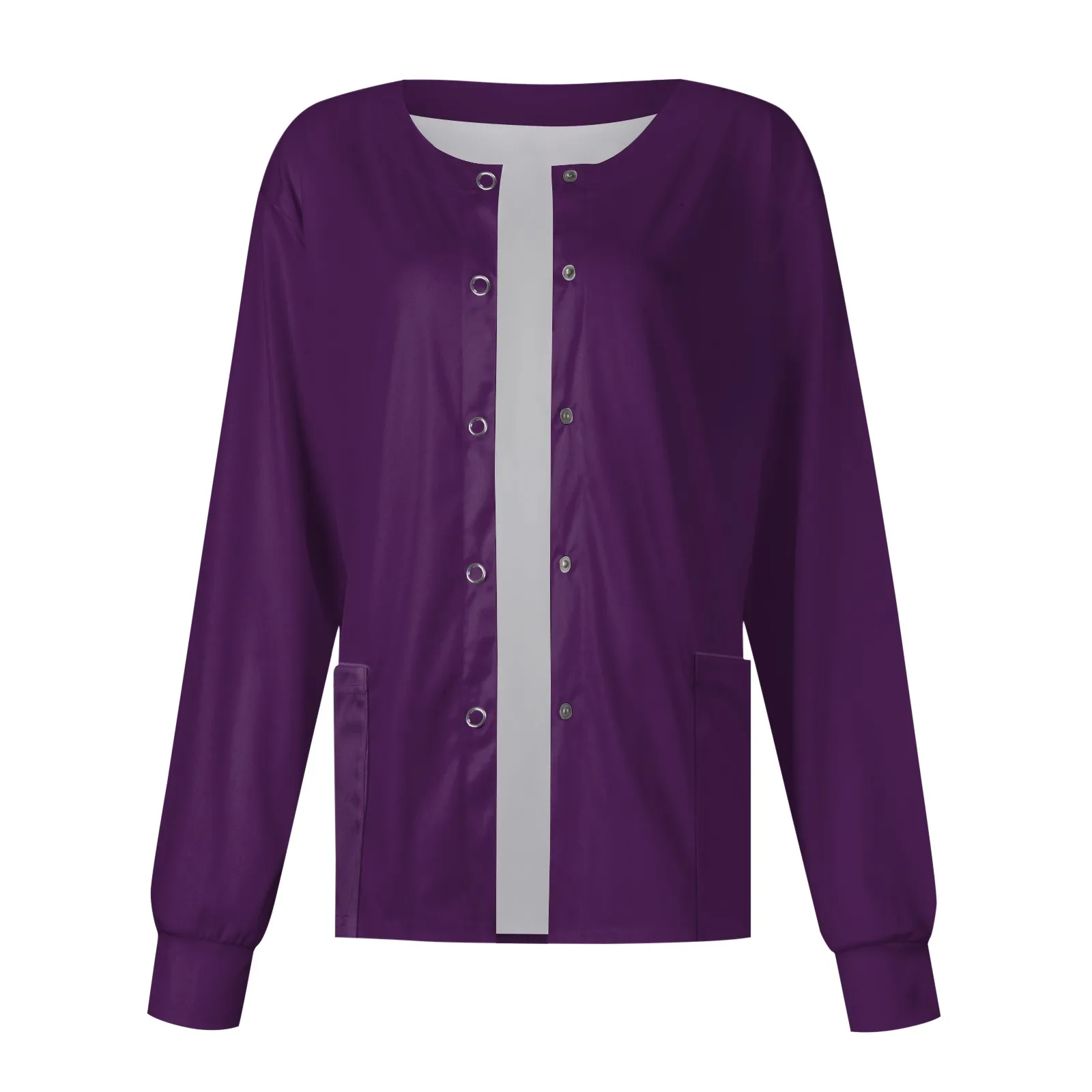 New Women Long Sleeve Pocket Working Stand-Up Collar Solid Color Single-Breasted Protective Overalls Cardigan Jacket Top