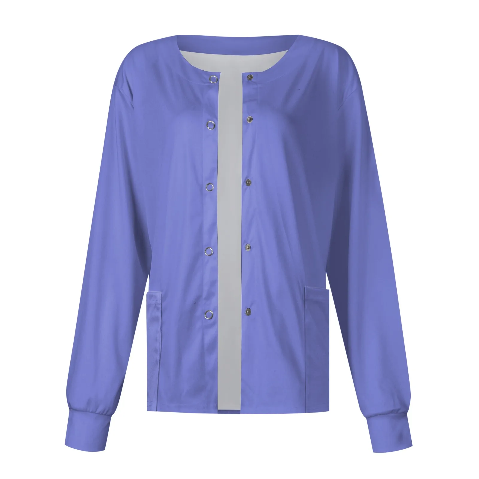 New Women Long Sleeve Pocket Working Stand-Up Collar Solid Color Single-Breasted Protective Overalls Cardigan Jacket Top