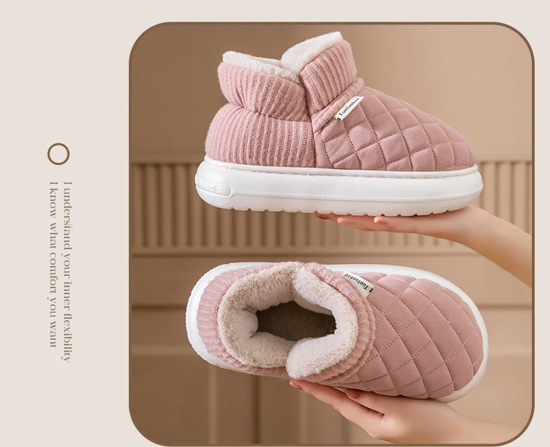 Winter Warm Snow Boots Unisex Thick Platform 4.0CM Quilted Plush Lined Non-Slip Indoor Outdoor Casual Cotton Shoes