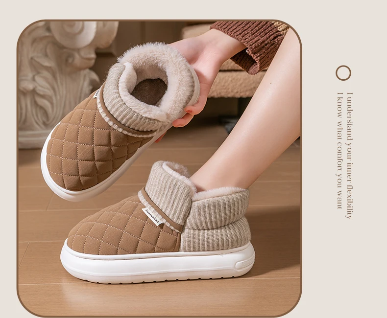 Winter Warm Snow Boots Unisex Thick Platform 4.0CM Quilted Plush Lined Non-Slip Indoor Outdoor Casual Cotton Shoes