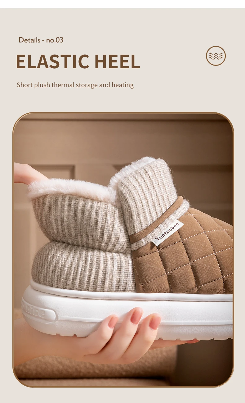 Winter Warm Snow Boots Unisex Thick Platform 4.0CM Quilted Plush Lined Non-Slip Indoor Outdoor Casual Cotton Shoes