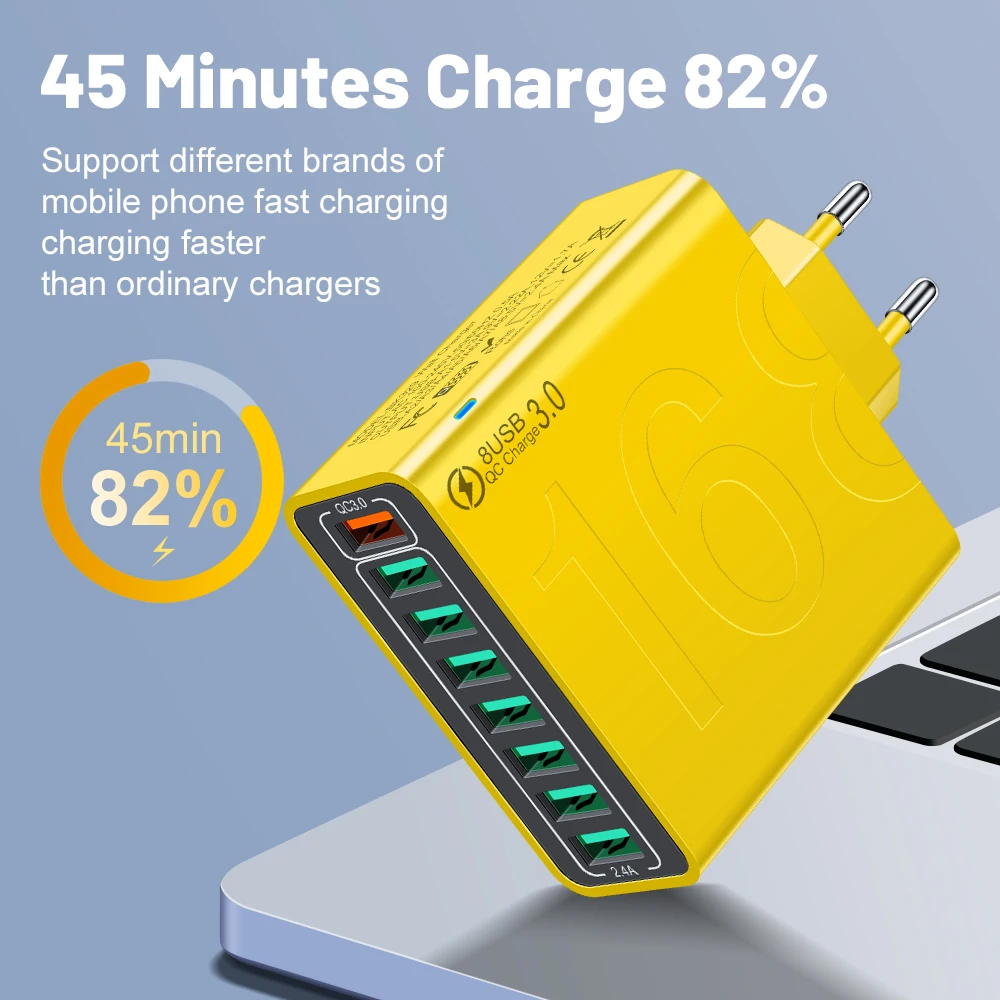 150W Multi Ports USB Charger Fast Charging EU/US Plug Phone Charger Adapter For iPhone Samsung Xiaomi Quick Charge Wall Charger