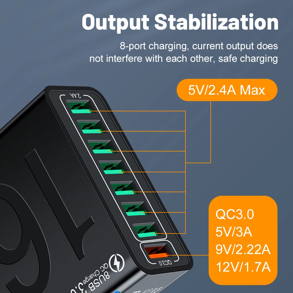 150W Multi Ports USB Charger Fast Charging EU/US Plug Phone Charger Adapter For iPhone Samsung Xiaomi Quick Charge Wall Charger