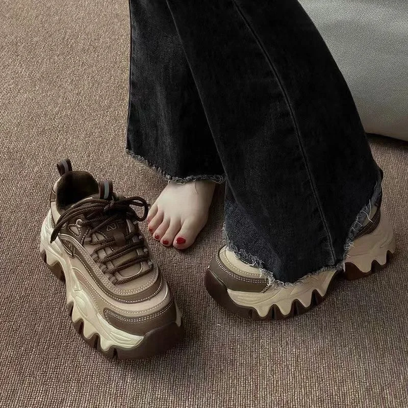 2024 New Sneakers Women Casual White Shoes Fashion Height Increasing Thick Bottom Spring Platform Leather Woman Chunky Sneakers