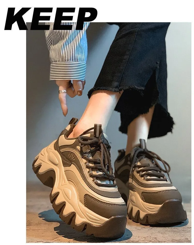 2024 New Sneakers Women Casual White Shoes Fashion Height Increasing Thick Bottom Spring Platform Leather Woman Chunky Sneakers