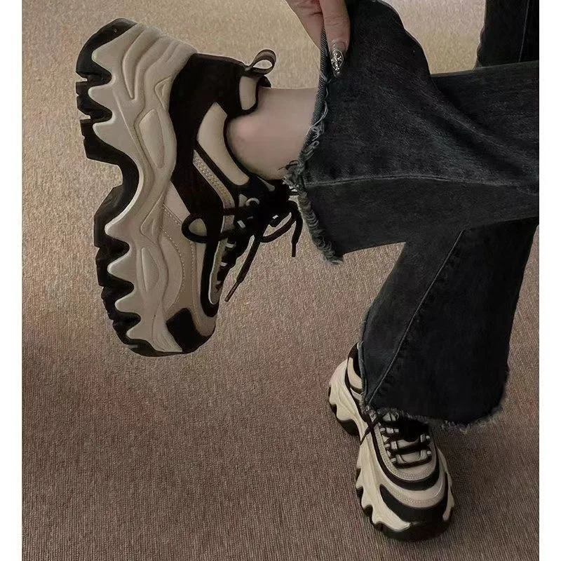 2024 New Sneakers Women Casual White Shoes Fashion Height Increasing Thick Bottom Spring Platform Leather Woman Chunky Sneakers
