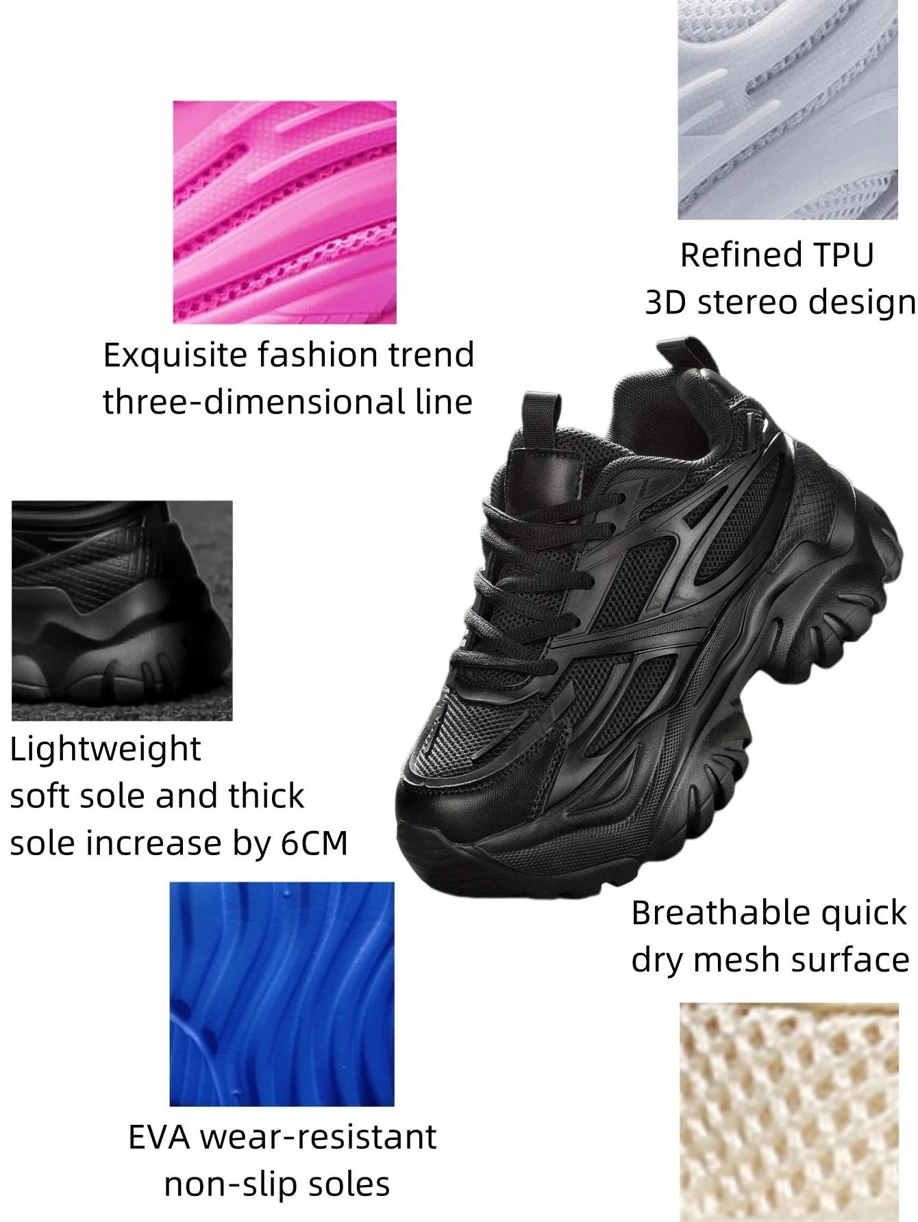 Fashion Casual Vulcanized Women's Shoes High Water Platform Black High Heels Women's Lightweight Platform Women's Sports Shoes