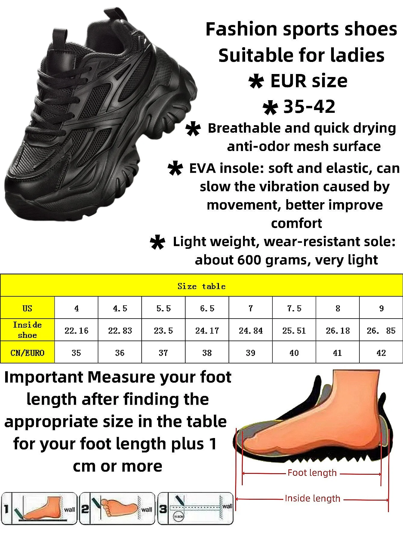 Fashion Casual Vulcanized Women's Shoes High Water Platform Black High Heels Women's Lightweight Platform Women's Sports Shoes