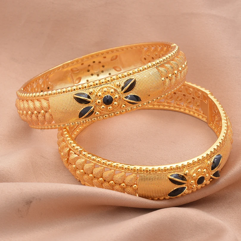 2pcs 24K Gold Color Bangles Arabic Ethiopian Nigerian Banquet Wedding Bracelets Party Choker Copper Jewelry Gifts