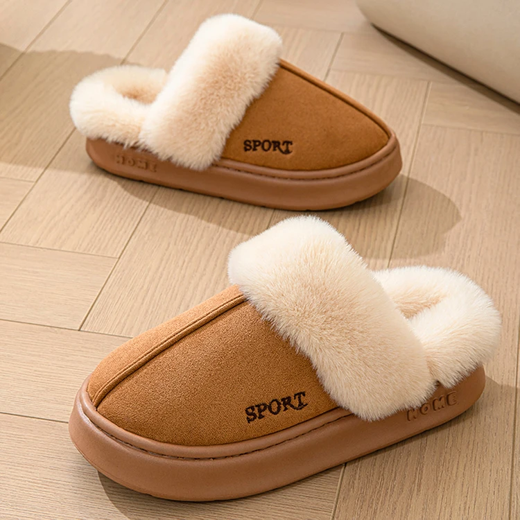 Casual Fluffy Slippers Women House Winter Plush Designer Shoes Ladies Flats Home Warm Fashion Elegant Solid Platform Footwear