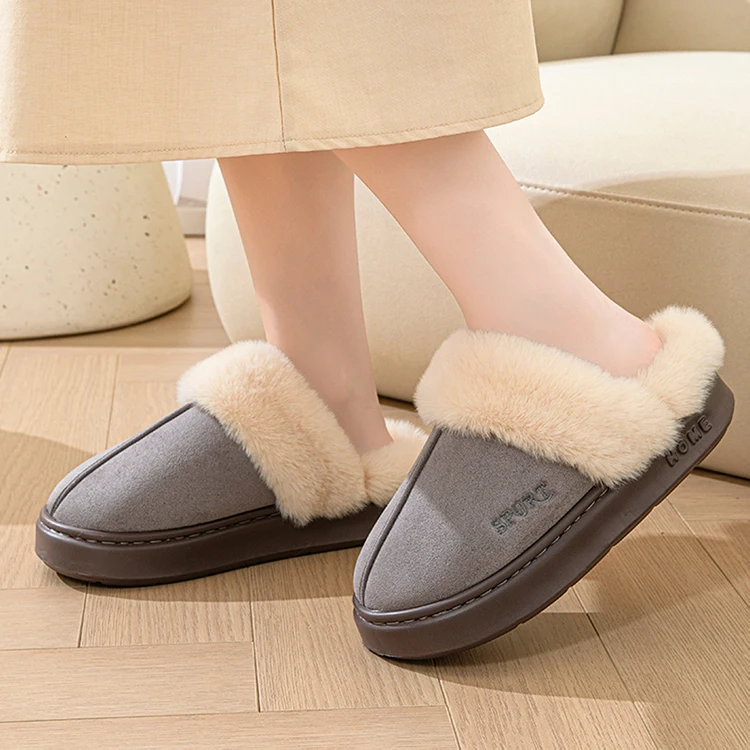 Casual Fluffy Slippers Women House Winter Plush Designer Shoes Ladies Flats Home Warm Fashion Elegant Solid Platform Footwear