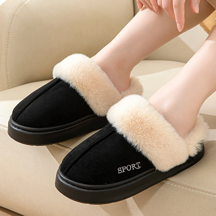 Casual Fluffy Slippers Women House Winter Plush Designer Shoes Ladies Flats Home Warm Fashion Elegant Solid Platform Footwear