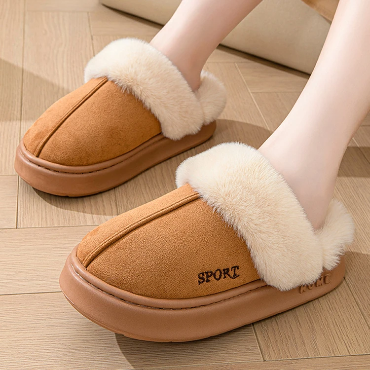 Casual Fluffy Slippers Women House Winter Plush Designer Shoes Ladies Flats Home Warm Fashion Elegant Solid Platform Footwear