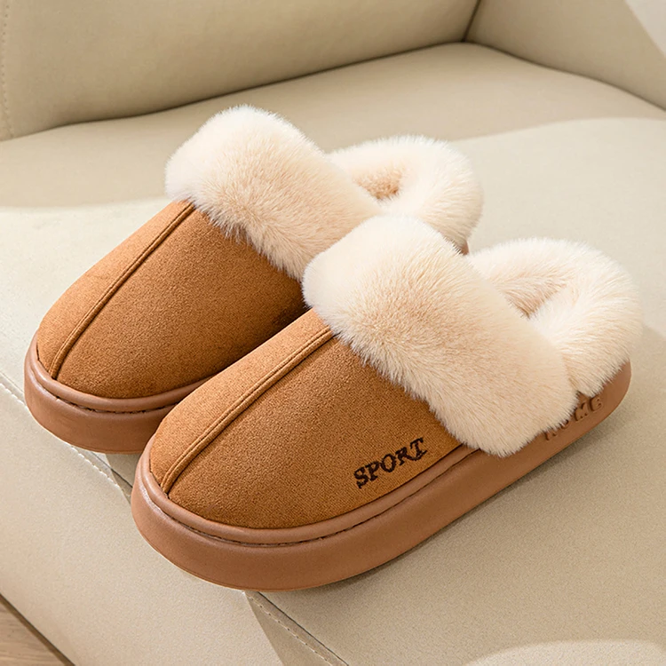 Casual Fluffy Slippers Women House Winter Plush Designer Shoes Ladies Flats Home Warm Fashion Elegant Solid Platform Footwear