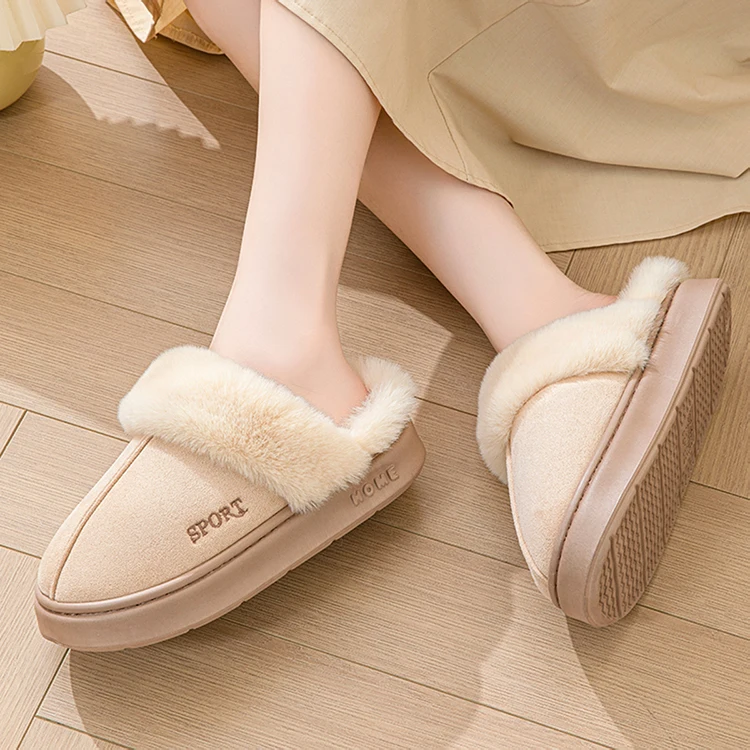 Casual Fluffy Slippers Women House Winter Plush Designer Shoes Ladies Flats Home Warm Fashion Elegant Solid Platform Footwear