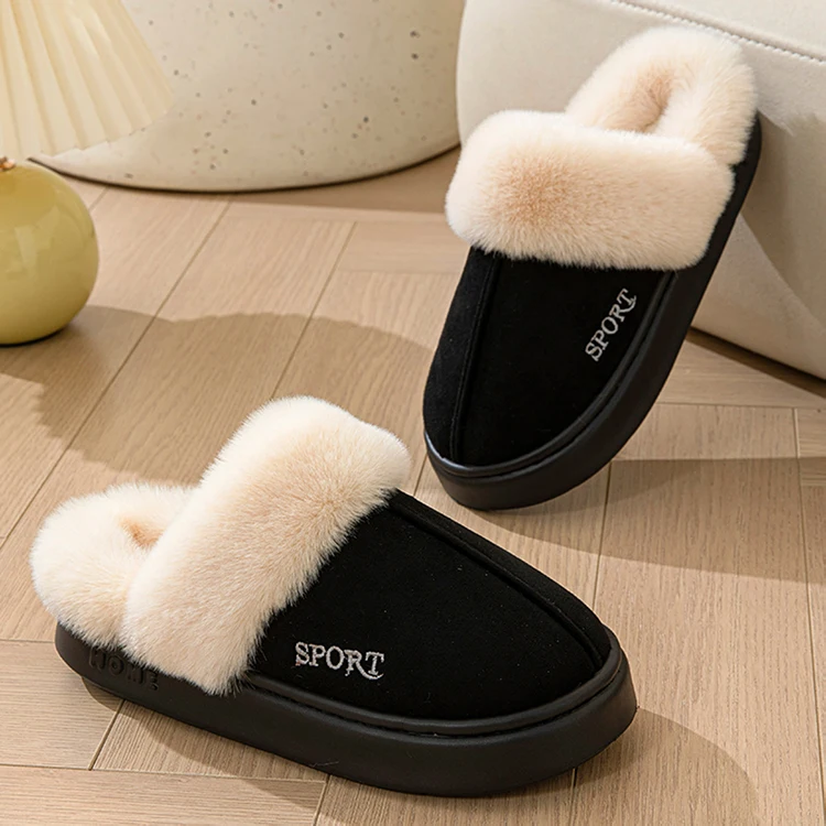 Casual Fluffy Slippers Women House Winter Plush Designer Shoes Ladies Flats Home Warm Fashion Elegant Solid Platform Footwear