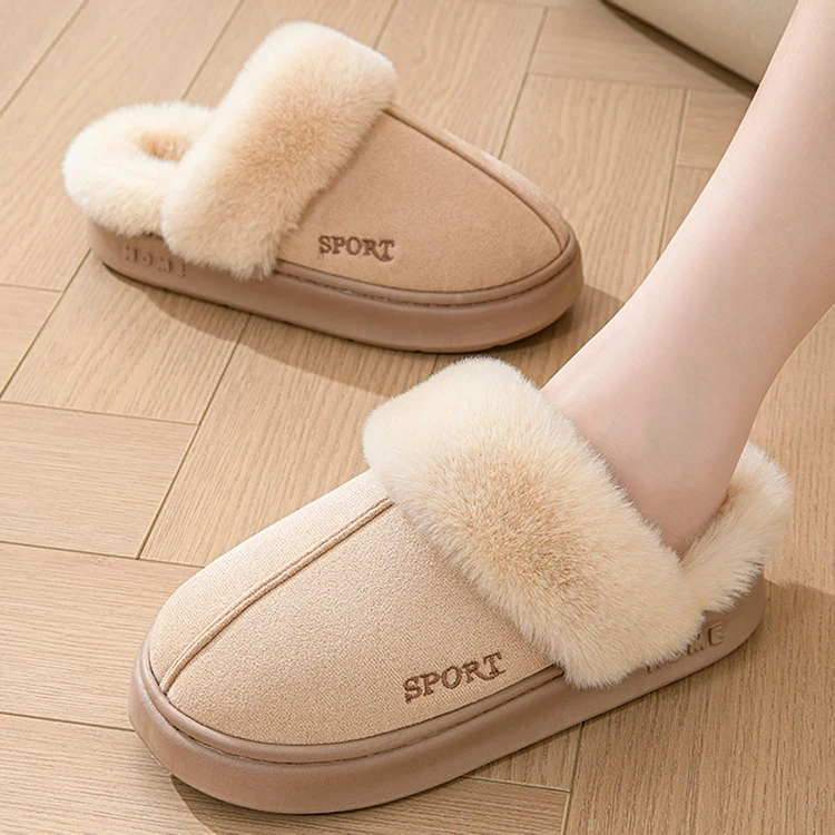 Casual Fluffy Slippers Women House Winter Plush Designer Shoes Ladies Flats Home Warm Fashion Elegant Solid Platform Footwear