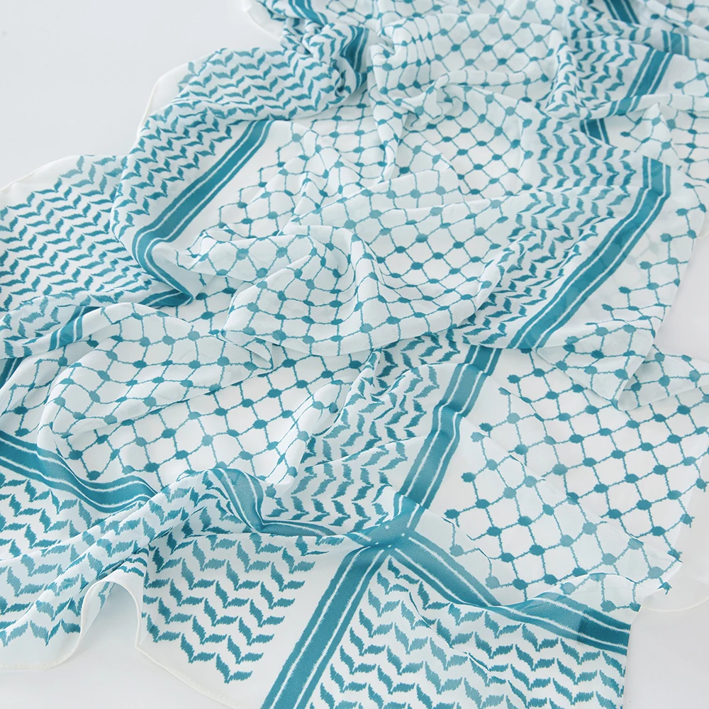 11 Color Muslim Keffiyeh Hijab Chiffon Print Shawl Kufiyya Saudi Fashion Lady Soft Headwraps Geometric Style Arab Kaffiyeh Scarf